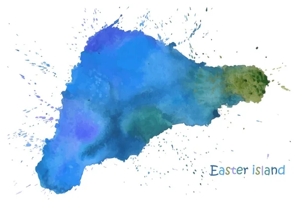 Watercolor map of Easter island. Stylized image with spots and splashes of paint — ストックベクタ