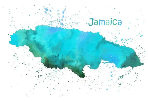 Watercolor map of Jamaica island. Stylized image with spots and splashes of paint — Stockvektor