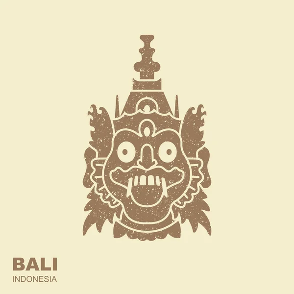 Barong. Geleneksel Bali ayini maskesi. Eski püskü efektli düz simge. — Stok Vektör