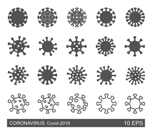 En uppsättning ikoner för coronavirus. Linjära och siluett ikoner — Stock vektor