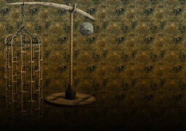 Grunge arka plan ile bir işkence kafes. 