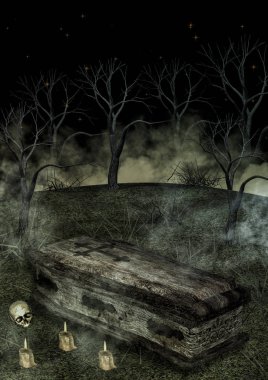 Bir ormandaki mumlar ile tabut