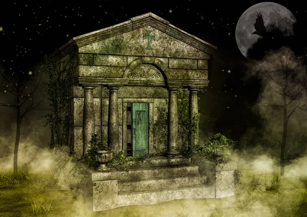 夜の不気味な古い廟 — ストック写真