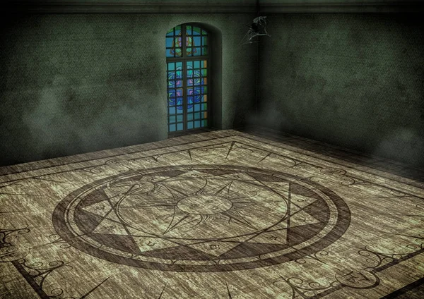Mystické Prázdná Místnost Magický Kruh Podlaze — Stock fotografie