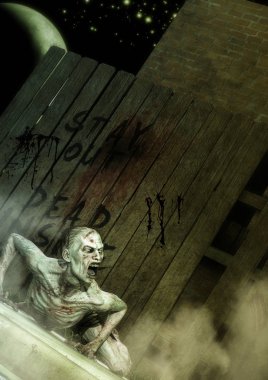 Sokakta tarama bir zombi portresi.