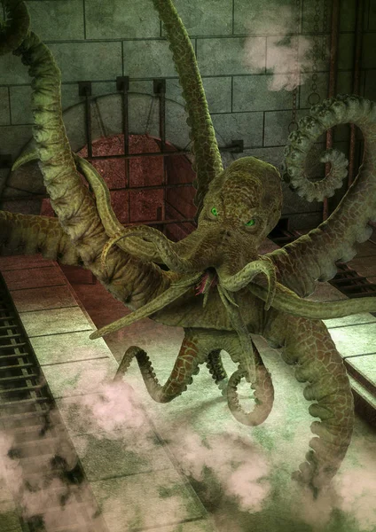 Octopus Monstro Gigante Esgoto — Fotografia de Stock