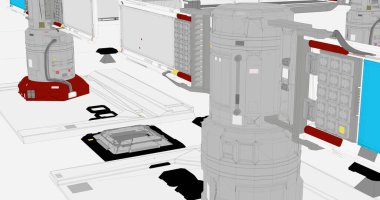 Çizgi film tarzında renklerle dolu fantezi uzay gemisi.