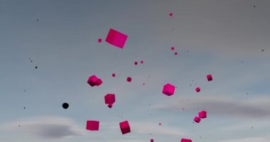 Gri gökyüzünde pembe renkli küplerle soyut arkaplan.