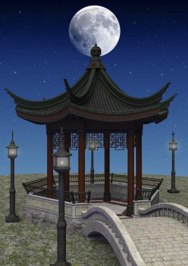 Lambalarla çevrili bir Asin Gazebo 'nun gece sahnesi.