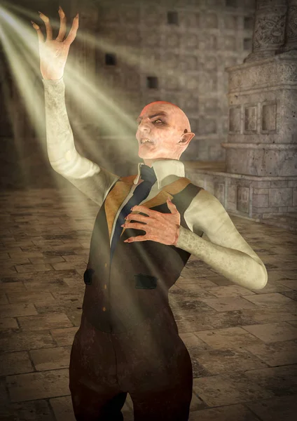 Portrait Creepy Vampire Nosferatu Hitting Beam Sun — Stock Photo, Image