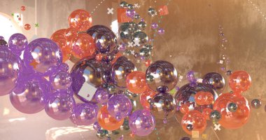 Birçok kürenin farklı desenler oluşturduğu soyut bir arkaplan.