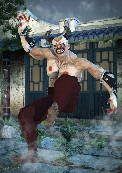 Portrait Creepy Japanese Oni Demon Night — Stock Photo, Image