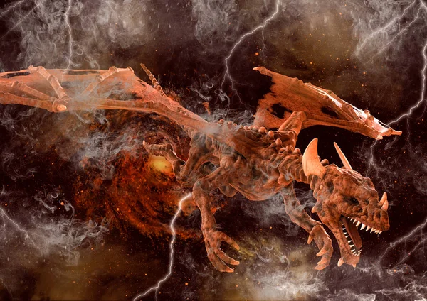 Тёмная Фантазия Гигантском Драконе Летящем Космосе — стоковое фото