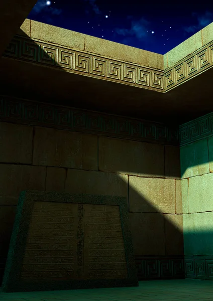 埃及一座空荡荡的古寺的幻想场景 — 图库照片