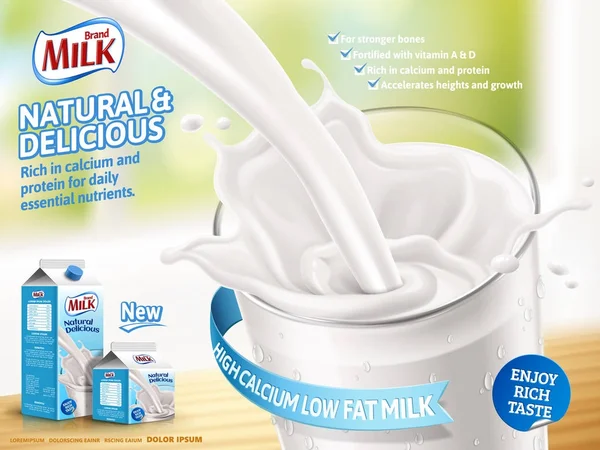 Anuncios lácteos de leche — Archivo Imágenes Vectoriales