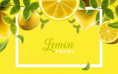 Limon ve yeşil yaprak çerçeve