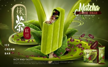 Matcha azuki fasulyesi dondurma çubuğu reklamları