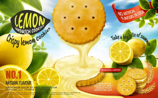 Iklan kue sandwich lemon - Stok Vektor