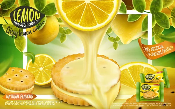 Publicité cookies sandwich au citron — Image vectorielle