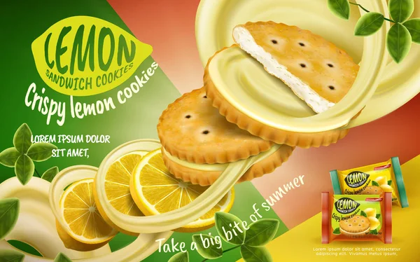 Iklan kue sandwich lemon - Stok Vektor