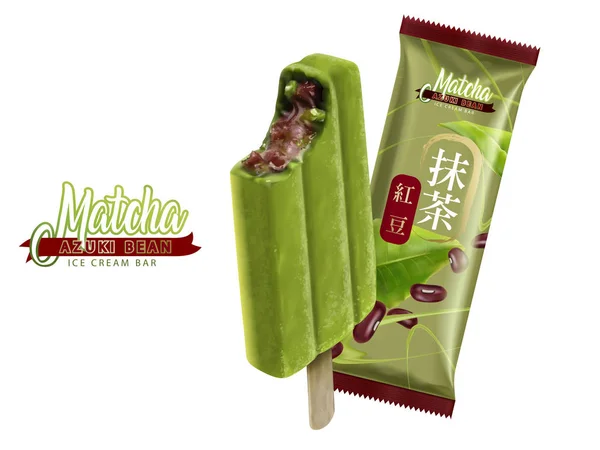 Barra de gelo de feijão azuki Matcha — Vetor de Stock