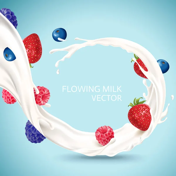 Leche fluida con frutas — Vector de stock