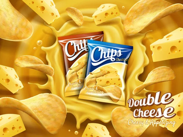 Dubbele kaas potato chips advertentie — Stockvector