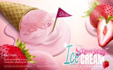 Çilekli dondurma koni reklamlar