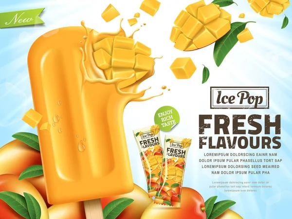 Świeże mango lód reklamy pop — Wektor stockowy