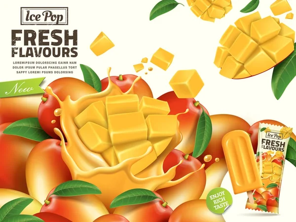 Mangue fraîche glace pop annonces — Image vectorielle