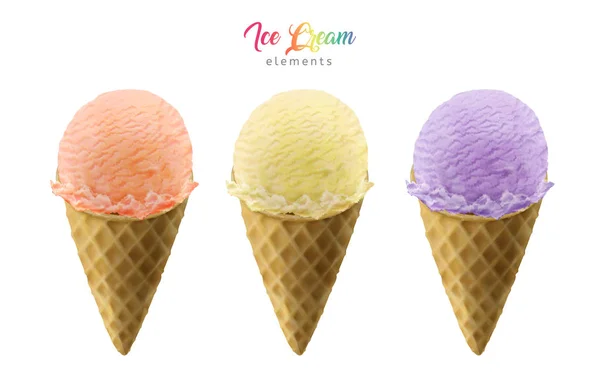 Cônes de crème glacée colorés — Image vectorielle