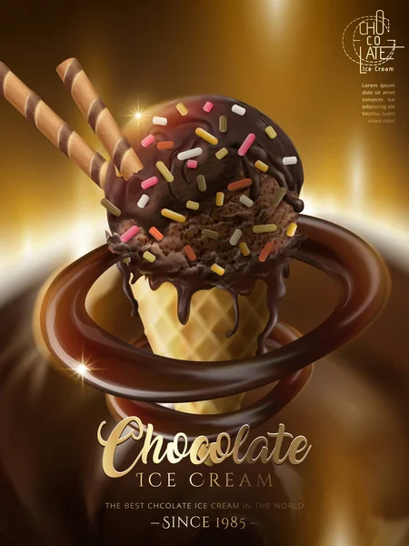 Čokoládová zmrzlina kužel reklamy — Stockový vektor