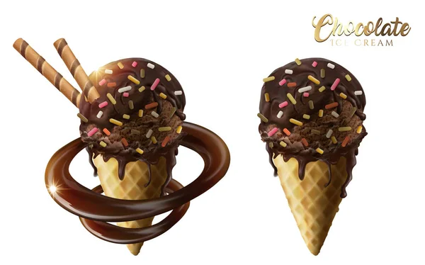 Конусы шоколадного мороженого — стоковый вектор