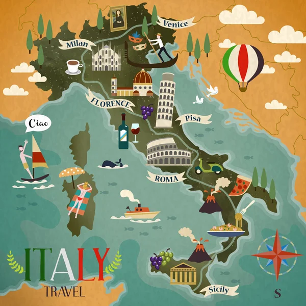 意大利旅游地图 — 图库矢量图片