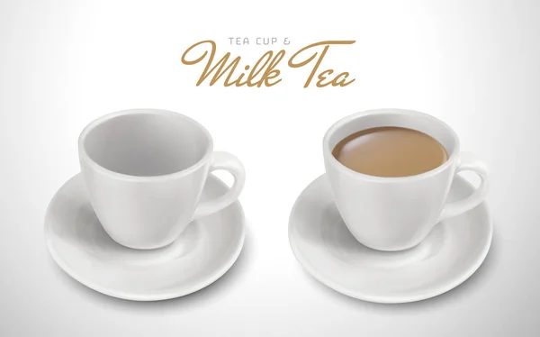 Δύο Κύπελλα Στην Κουζίνα Που Είναι Γεμάτη Γάλα Τσάι Λευκό — Διανυσματικό Αρχείο