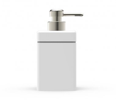 Beyaz kare kozmetik şişe baş ile tam bir metalik baş bölümü, arka plan, 3d render beyaz