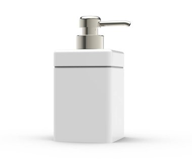 Beyaz kare kozmetik şişe baş ile tam bir metalik baş bölümü, arka plan, 3d render beyaz