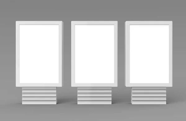 三个垂直空白灯箱或广告牌 在灰色背景下被隔离 — 图库照片