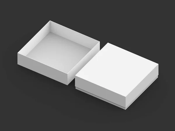 Two Blank Boxes One Lid Another Illustration Isolated Dark Background — Stock Photo, Image