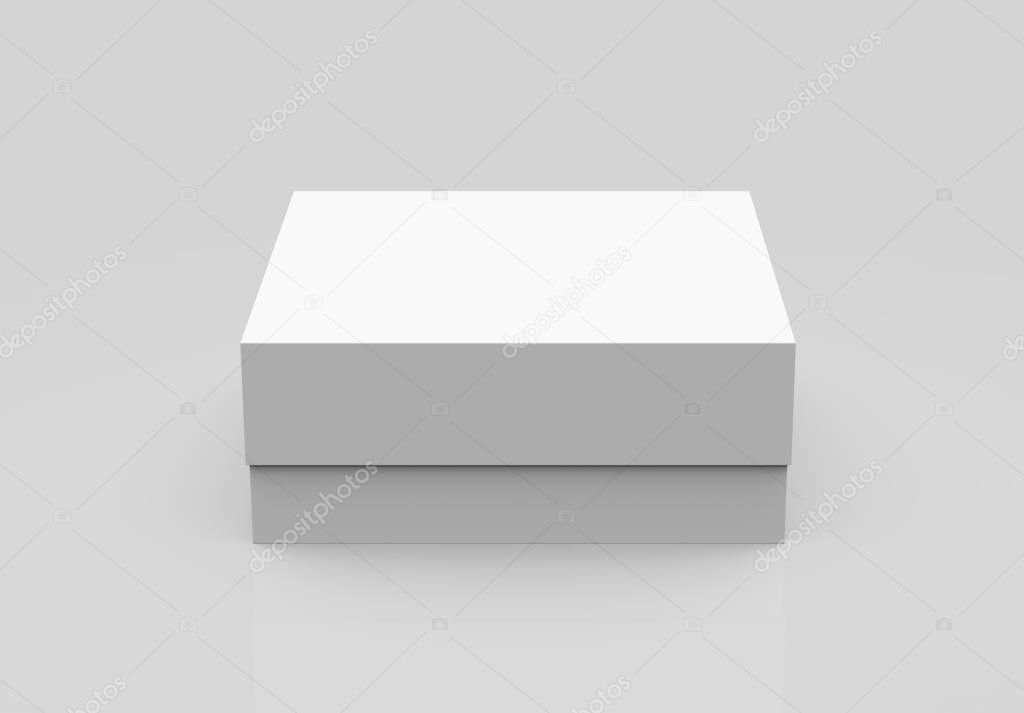 One closed blank box in 3d illustration isolated on light gray background