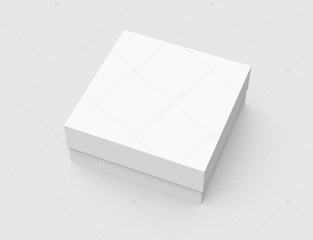 One closed blank box in 3d illustration isolated on light gray background