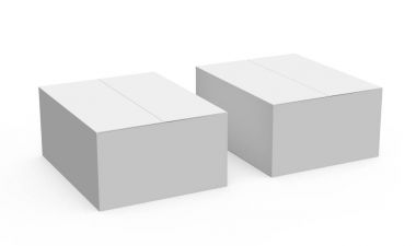 iki yan yana, izole beyaz arka plan, doğru tilt yerleştirilen 3d render kağıt kutuları gri