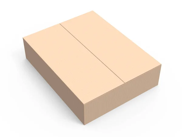 Egyetlen Világos Barna Rendering Papír Doboz Modell Elszigetelt Fehér Alapon — Stock Fotó
