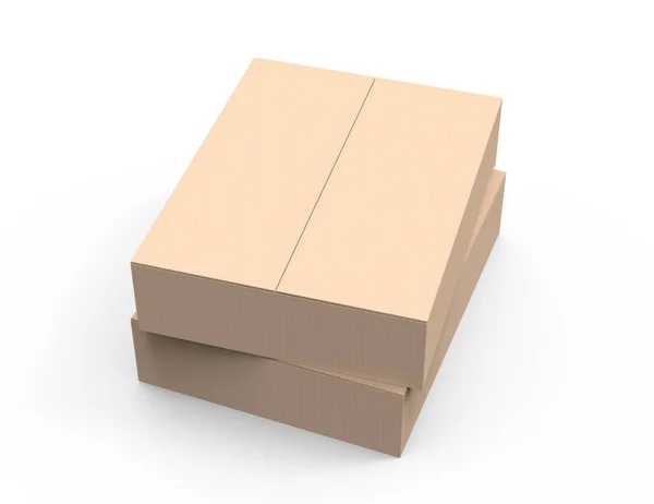 Two Light Brown Flat Rendering Paper Boxes Stacking Isolated White — Stock Photo, Image