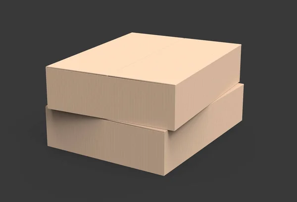 Two Light Brown Flat Rendering Paper Boxes Stacking Isolated Dark — Stock Photo, Image