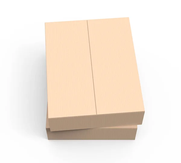 Dos Cajas Papel Renderizado Plano Marrón Claro Que Apilan Fondo — Foto de Stock