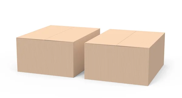 Dos Cajas Papel Renderizado Marrón Claro Colocadas Una Lado Otra — Foto de Stock