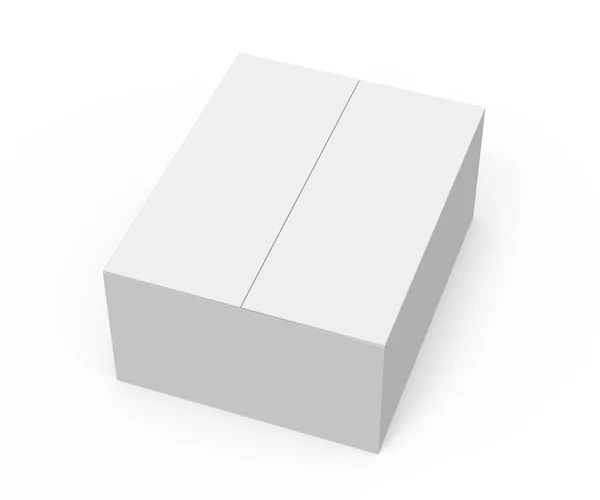 Één Grijs Rendering Papier Box Model Geïsoleerde Witte Achtergrond Links — Stockfoto