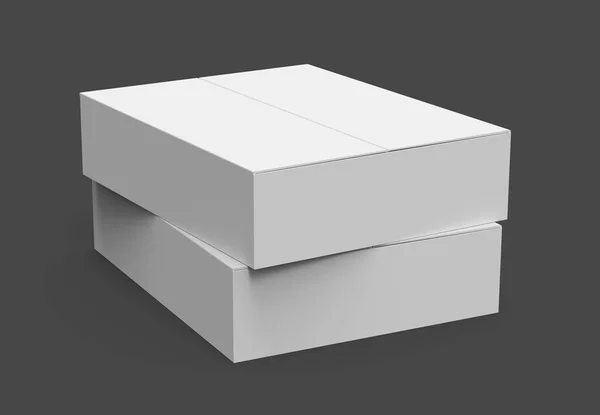 两个灰色平面3D 渲染纸盒堆叠 孤立黑暗背景 右倾斜 — 图库照片