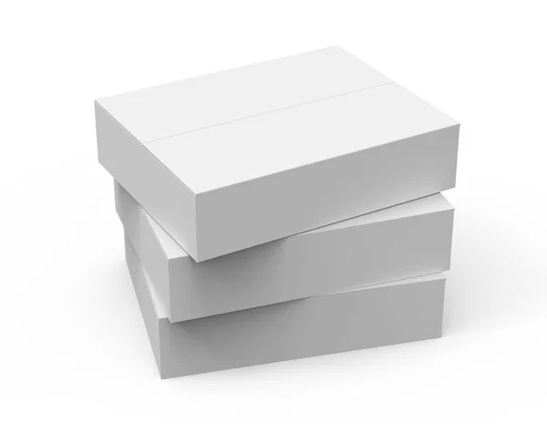 Три Серые Плоские Рендеринга Бумажные Коробки Укладки Изолированный Белый Фон — стоковое фото